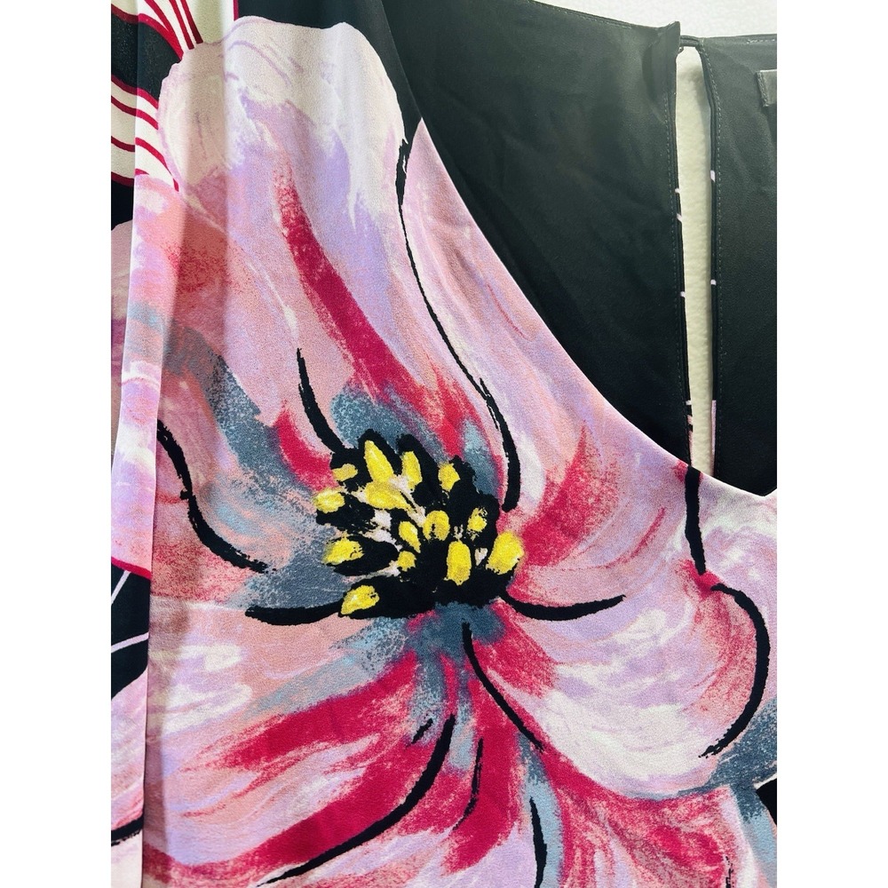 White House Black Market Floral Blouse Womens Size XXS Black Pink Dolman V-Neck - Picture 4 of 9
